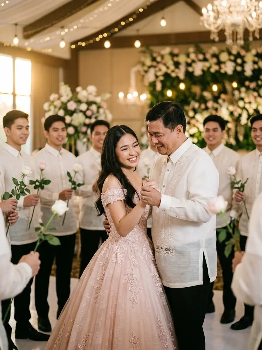 A debutante dancing with her father during the 18 Roses