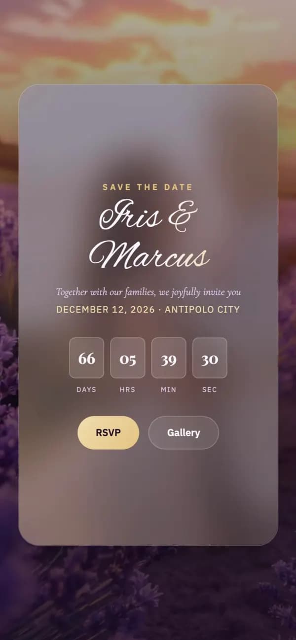 A Premium invitation in the Lavender Premium design